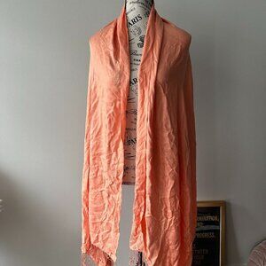 Lightweight Peach Pashmina Scarf - Soft Wrap Shawl with Fringe Trim